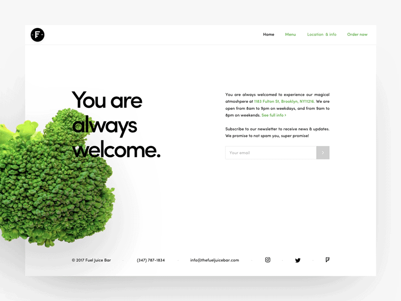 The Fuel Juice Bar — Footer atmosphere restaurant website