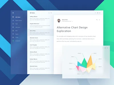 Fluent Design Email App 3d blur chart dashboard fluent graph illustration inbox material metro web windows