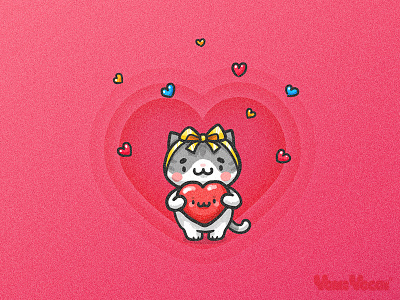 Tell the love cat cute gift heart illutration kitty love mothers day pink yomiyocai