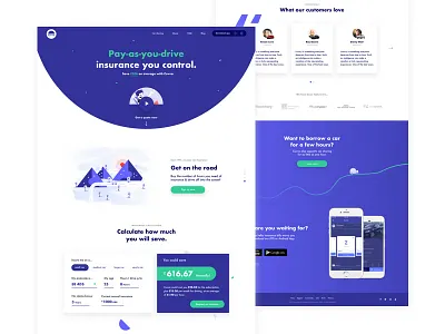 Cuvva UI Marketing Website gradients illustration insurance landing page marketing startup ui ux website