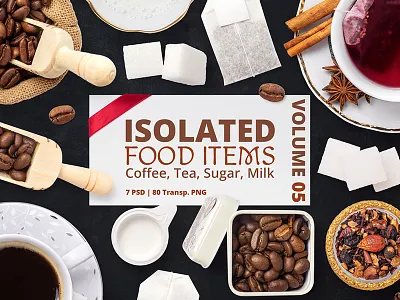 Isolated Food Items Vol.5 box coffee coffee beans food isolated milk mockup morning psd set sugar tea
