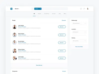 Linkedin search concept elastic engine filters minimal network redesign refine results search ui ux
