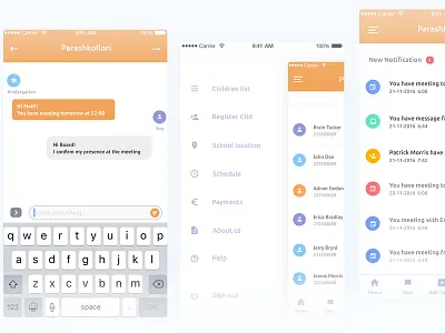 Parashkollori app chat chating child design kindergarten menu mobile notification ui ux