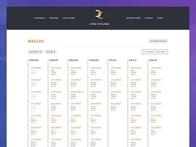 Lync Cylcing Schedule bike calendar design fitness schedule spacetime sport ui web