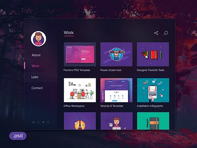 Glazzy - Free Portfolio PSD Template design flat fluent fluent design freebies freelancer landing page microsoft portfolio ui