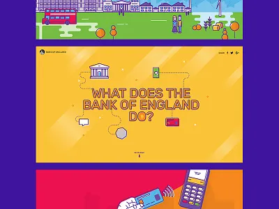 Bank of England - What does the bank do? bank banking bright colour design flat fun illustration money website