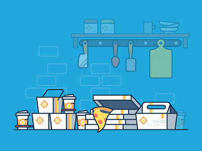 9Fold service: Footer boxes coffee food footer illustration kitchen order piza restaurant service ticket togo