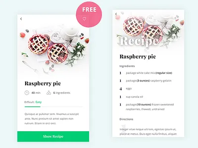 Free Recipe Application app cooking design eat food free freebie mobile recipe restaurant ui ux
