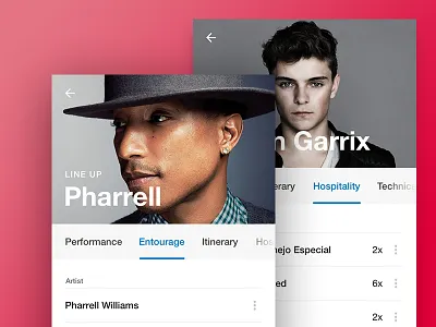 In2Event Artist Cards app interface application ux ui artist management cards event ios material design mobile product saas widget