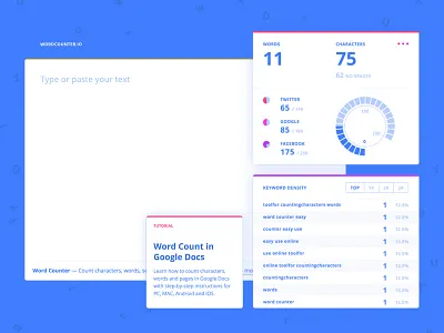 Word Counter cards clean colorful dashboard flat interface minimal stats ui ux widget