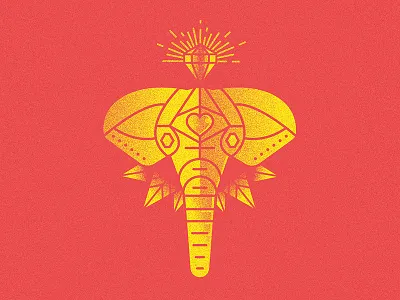 Ancient Elephant Contemplating the True Nature of Material Goods diamond elephant rays red tattoo texture