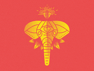 Ancient Elephant Contemplating the True Nature of Material Goods diamond elephant rays red tattoo texture