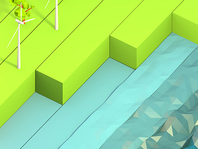 Climate Change Editorial Illustration 3d bar graph blender climate change editorial environment green energy illustration low poly policy think tank windmill