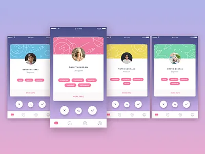 Categorized Cards | DevSpace bottombar cards icons line mobile swipe tags tinder ui