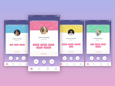 Categorized Cards | DevSpace bottombar cards icons line mobile swipe tags tinder ui
