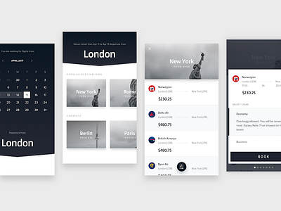 Flights UI Concept pt. 2 after animation bw calendar clean effects flights list motion ui view