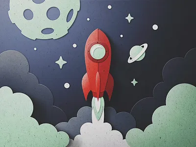 Skeuomorphic Digital Paper Pop-Up! childhood cut out lighting outerspace paper rocket san diego skeuomorphic space spaceship texture