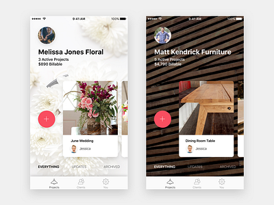 Unfold Projects Screens iphone mobile profile projects swipe