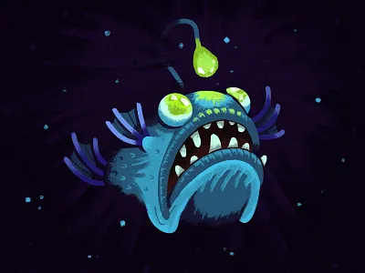 Ooo! The light! anglerfish character fish illustration light sea texture water