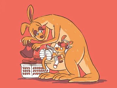 Mom cartoon clean laundry comic kangaroo lazy bones mom