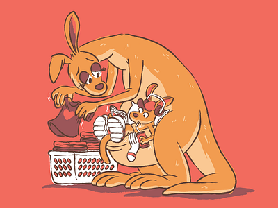 Mom cartoon clean laundry comic kangaroo lazy bones mom