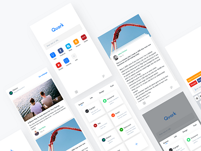 Quark Redesign app blog clean colors grid minimalism，browser type typography