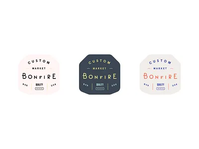 Badges badge bonfire brand market merch navy sticker tote typography