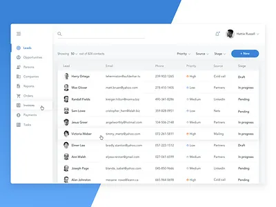 ERP concept commerce dashboard erp interface leads table tables ui web