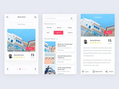 Story App Light android app clean dashboard ios light menu profile story ui website white