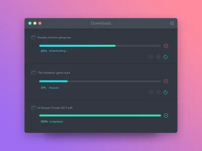 Downloads List app button download list processing ui ux window