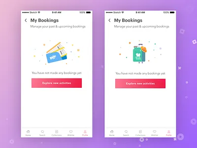 My Bookings Empty State artwork bookings empty state experiences explore headout illustrations order reservations ticket travel upcoming