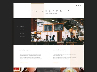 The Creamery Restaurant Landing Page bistro cafe clean coffee gold marketing monochrome restaurant san francisco ui website