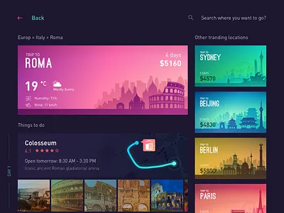 Trip Planner - Things to do color details hangout list london mobile party sydney travel trip trip planner ui