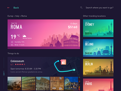 Trip Planner - Things to do color details hangout list london mobile party sydney travel trip trip planner ui