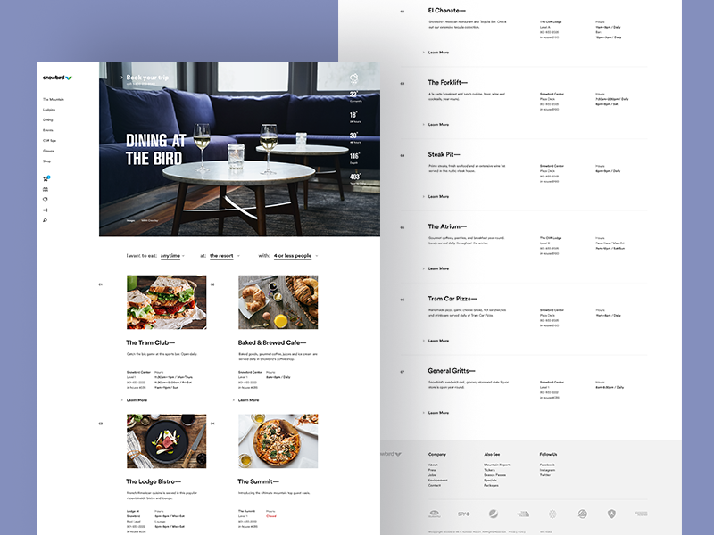 Example of Snowbird Dining Detail Templates