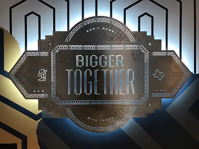 Bigger Together Badge Installation aluminum badge dallas installation metal mural pattern texas type typography wallpaper