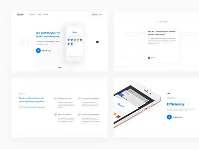 Quark Landing page app blog clean colors grid landing page minimalism，browser type typography