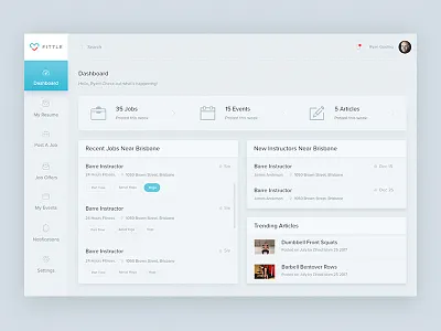 Fitness Dashboard Design Exploration article dashboard events fitness instructor jobs studio ui ux