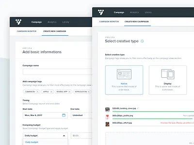 Create new Campaign - steps (dashboard) campaign create dashboard form navigation panel step ui upload ux