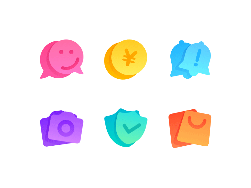 ICON alarm bag bell camera coin logo message shield