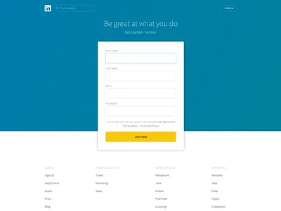 LinkedIn homepage forms input input fields landing page linkedin sign up form