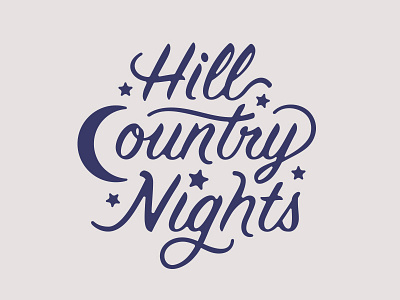 Hill Country Nights Logo icon lettering logo mark moon night script stars type typography