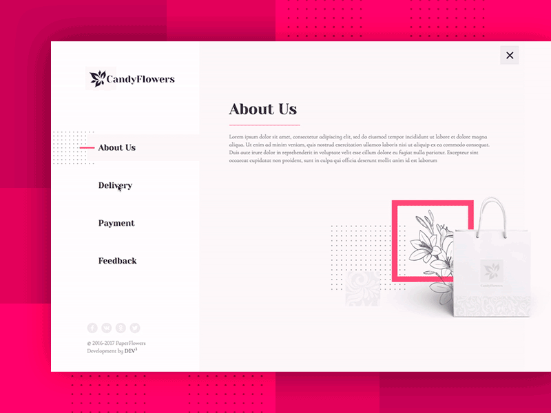 CandyFlowers. Menu about delivery feedback flowers page payment