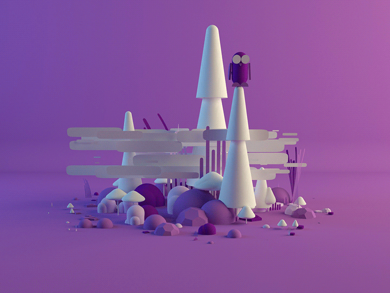 Fogy Woods 3d artificial color fog gif graphic landscape loop nature owl studio violet