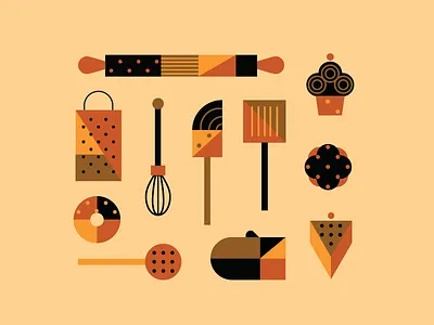 Baking Illustrations bakery baking branding cake color cookware doughnut geometry identity illustration sweetist sweets