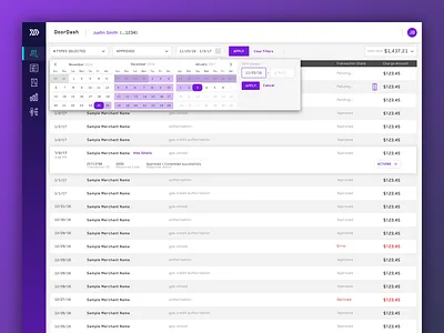 Transaction Log v2 (2017) cards dashboard fintech payments purple tokenization transactions