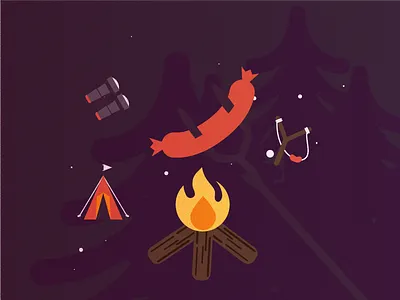 Fire camp scene illustration bbq boat camp camping flashlight illustration map sausage vector