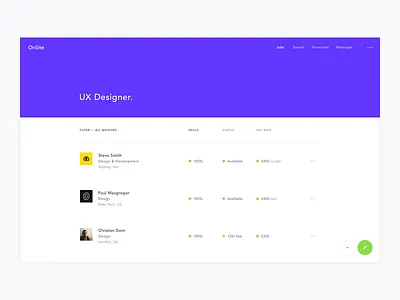 Onsite v4 - Job Matches digital freelance list onsite recruitment ui