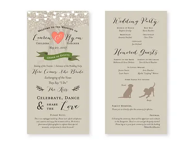 Rustic Wedding Program custom wedding program dog lovers wedding dog lovers wedding program heart rustic wedding rustic wedding program summer wedding tree wedding program