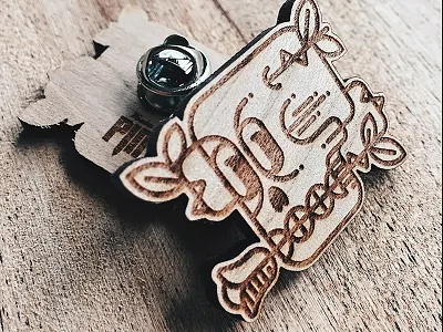 Skull And Rose limited edition pin wood wooden pin